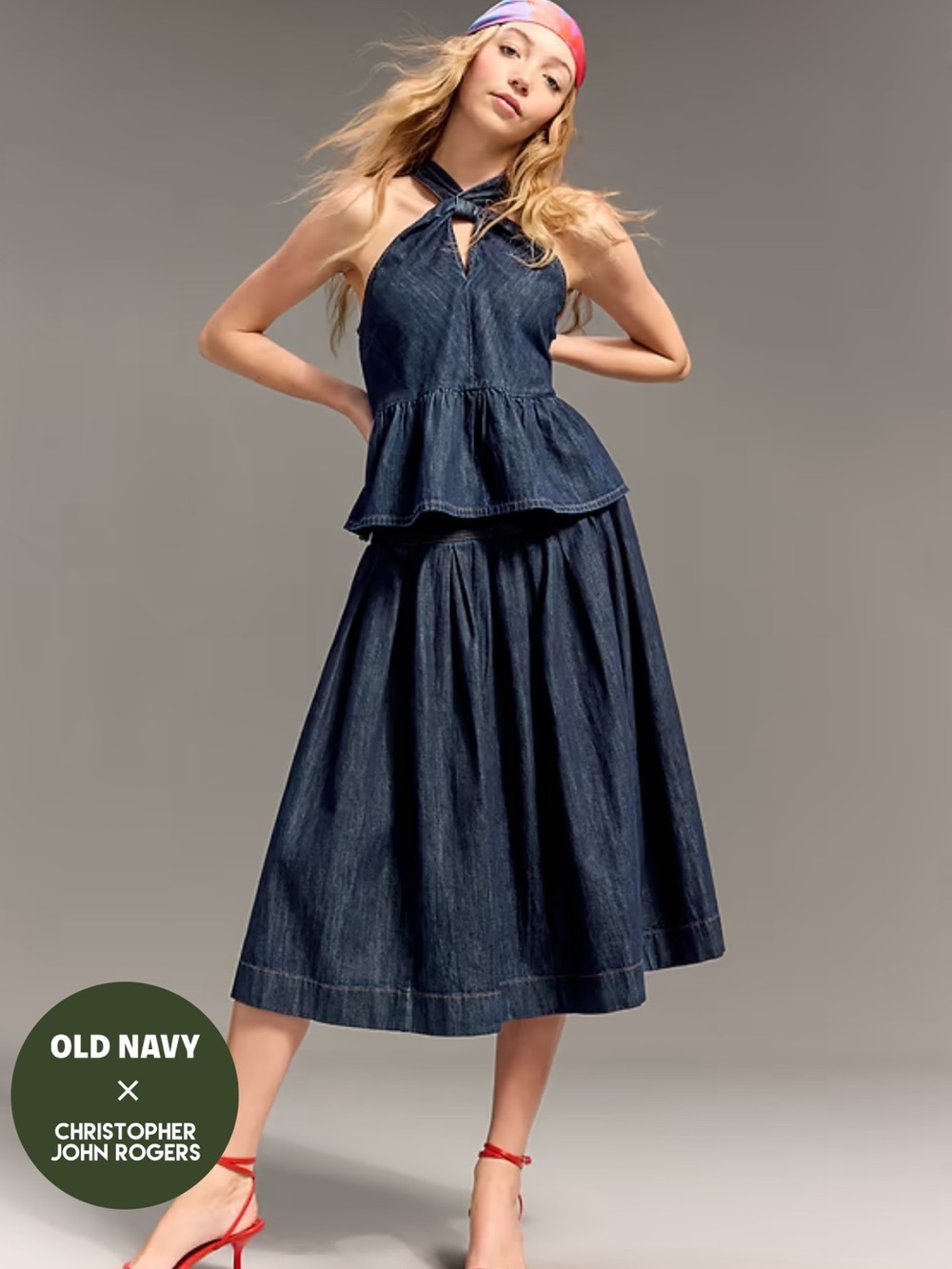 Christopher John Rogers X Old Navy Denim A-line Jean Skirt Size Small flowy